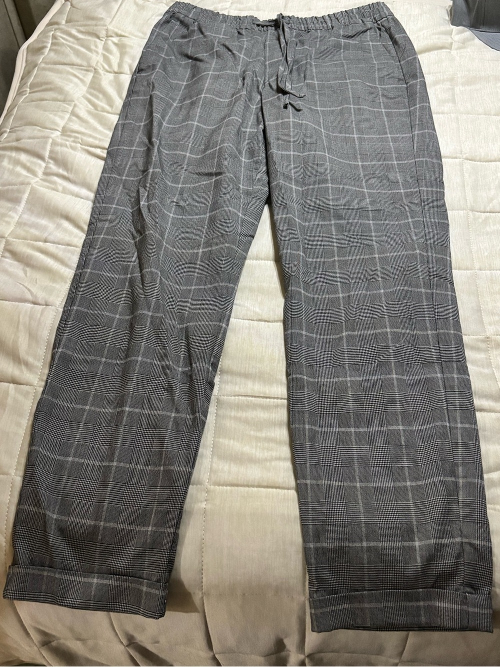 H&M Gray Plaid Drawstring Trousers